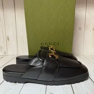 Gucci Goatskin Leather Horsebit Mules Black Sz 11G / 12US Gucci Men main image 4